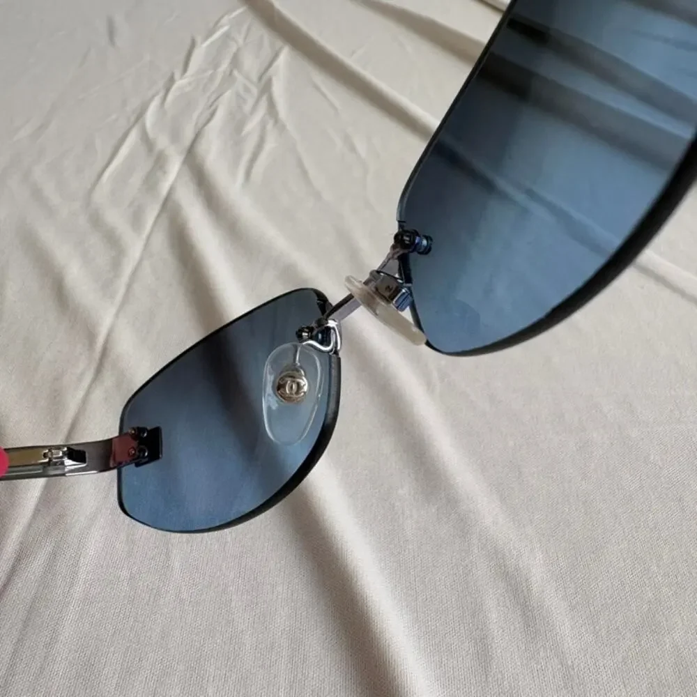 Vintage Chanel 4002 Rimless Sunglasses - Light Blue Gradient, Silver CC Logo